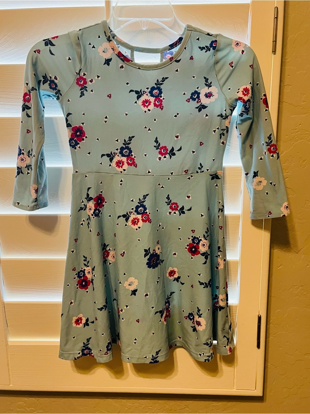 Girls' Floral Long-Sleeve Fit & Flare Dress in Sage Blue